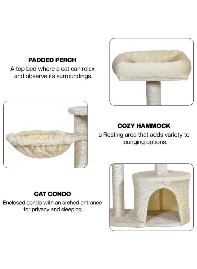 NNC PETS Multi-level cat tree with Padded perch, Cozy hammock, Enclosed condo, and Natural sisal scratching post, Soft-plush cat activity tower for Indoor cats & Kittens, Easy to assemble, 84 cm (Beige) - Image 3